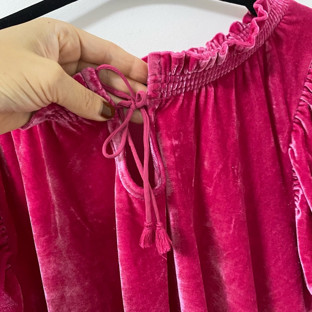 Free People Pink Velvet Blouse Teresa Boho Festival XL Crop Bubble - Picture 4 of 10